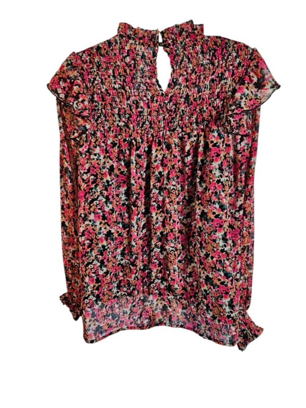 Ophelia Roe Women's Medium Blouse Multicolor Floral Smocked Chiffon Cottagecore - Picture 3 of 8